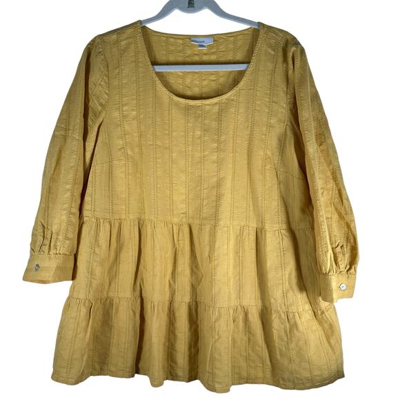 J. Jill Tiered Textured Yellow Peasant Top Womens Medium 100% Cotton - Picture 1 of 11